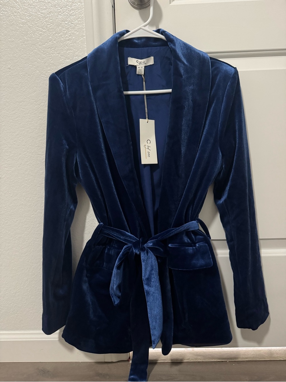 C/MEO Collective Deep Navy Velvet Wrap Blazer